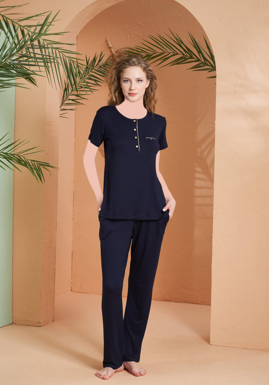 Viscose Lycra Short Sleeve Top And Pant Set