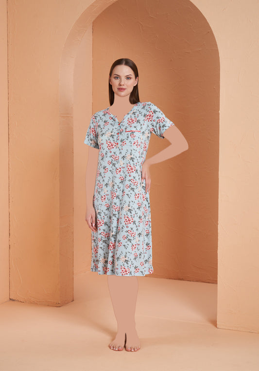 Viscose Lycra Plus Size Short Sleeve Long Nighty