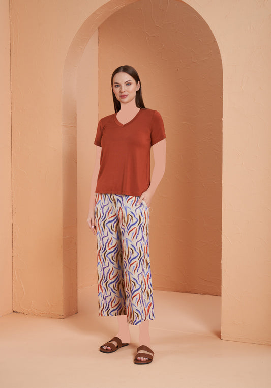 Viscose Lycra Short Sleeve Top And Printed Pant Set