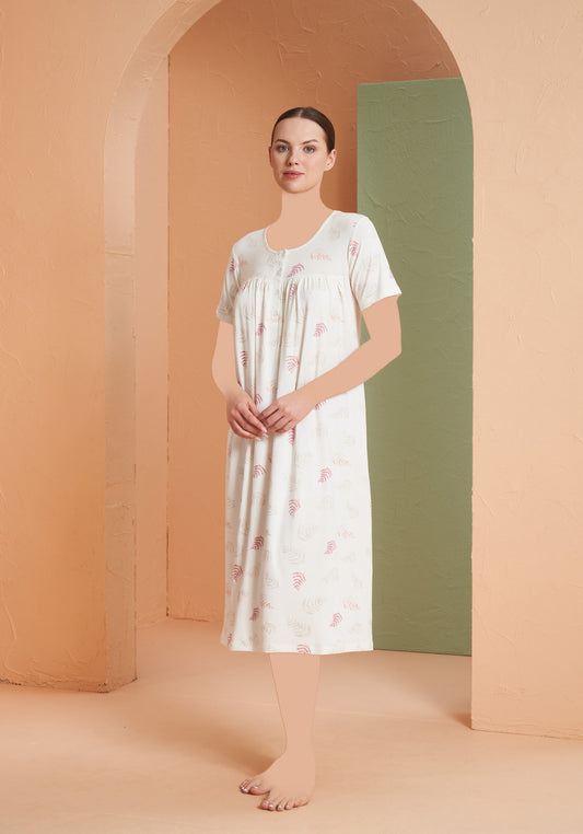 Viscose Lycra Plus Size Short Sleeve Long Nighty