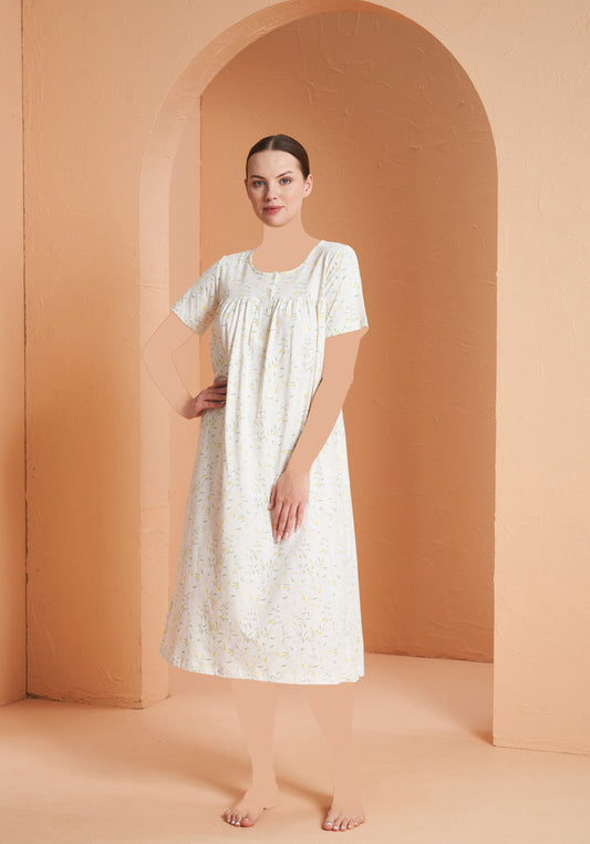 Cotton Plus Size Short Sleeve Floral Long Nighty
