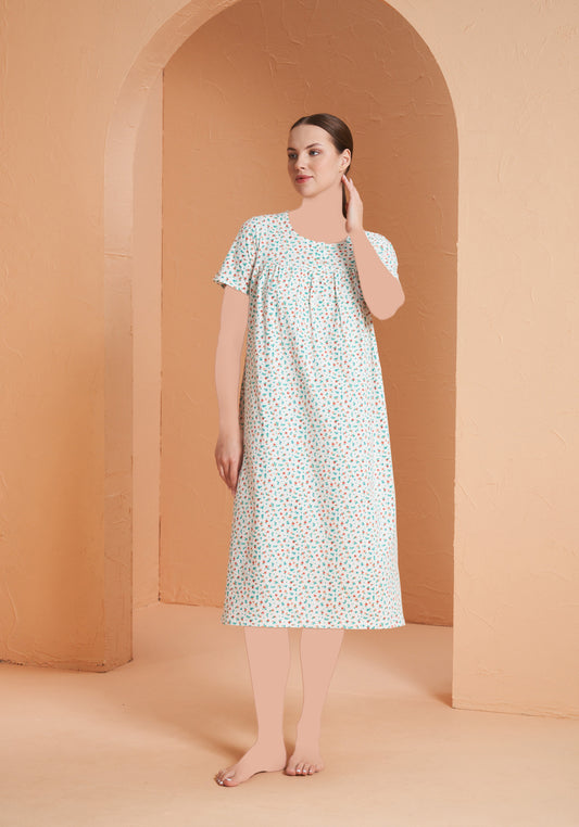 Cotton Plus Size Short Sleeve Floral Long Nighty