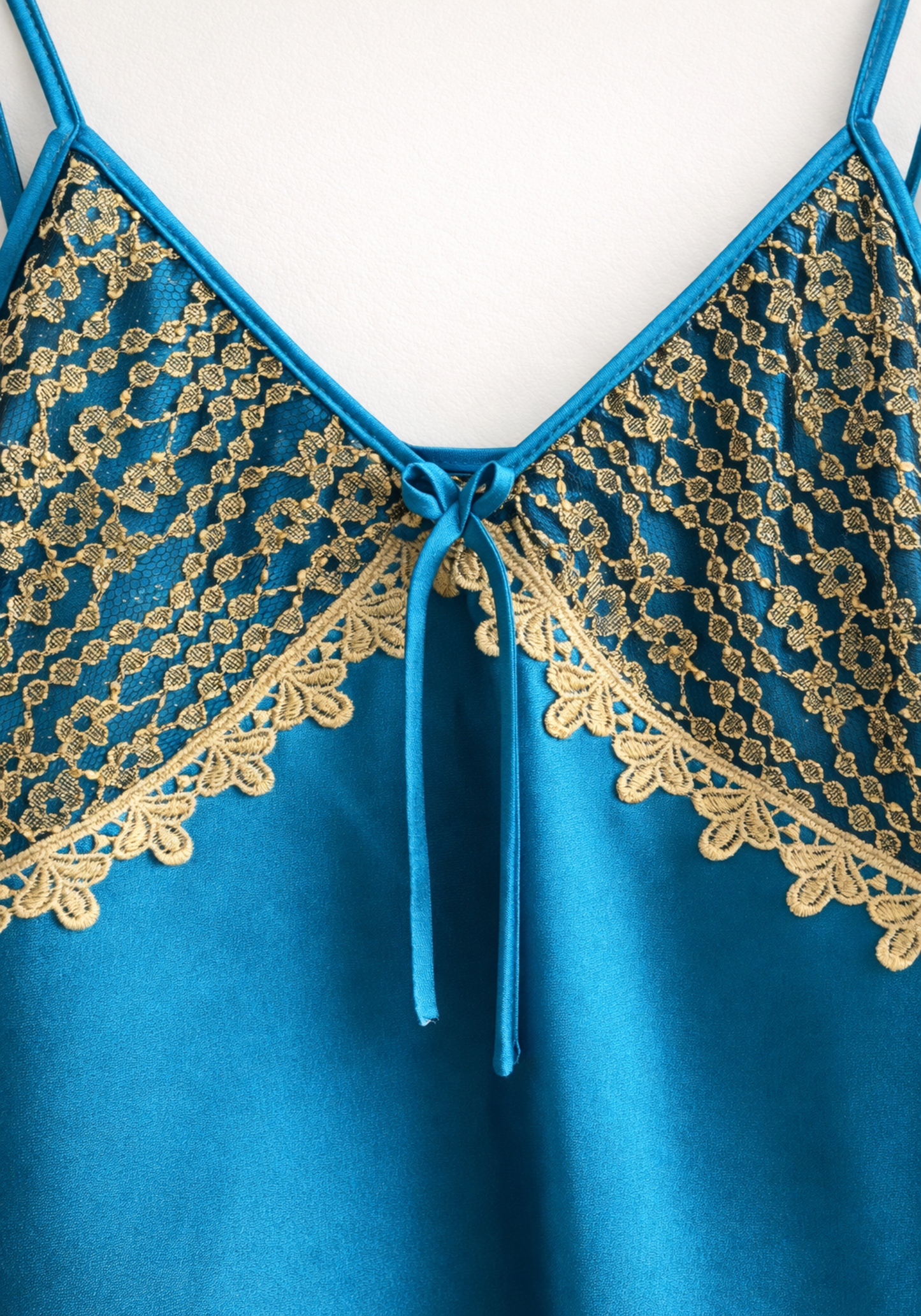 Satin Shoulder Strap Babydoll With Golden Dantel