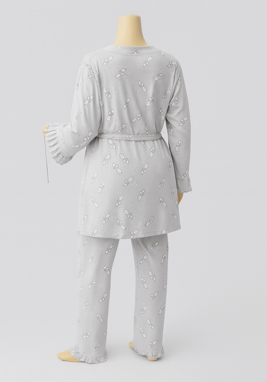 Maternal 3 Pieces Cotton Robe And Pajama Set