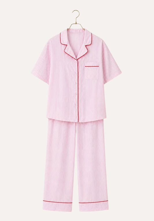 Cotton (100%) Woven Collar Button Short Sleeve Striped Pajamas