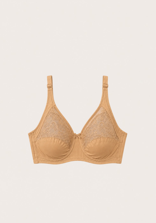 Basic Bra: Daily Wide Strap Unpadded Half Laced Cup Bra