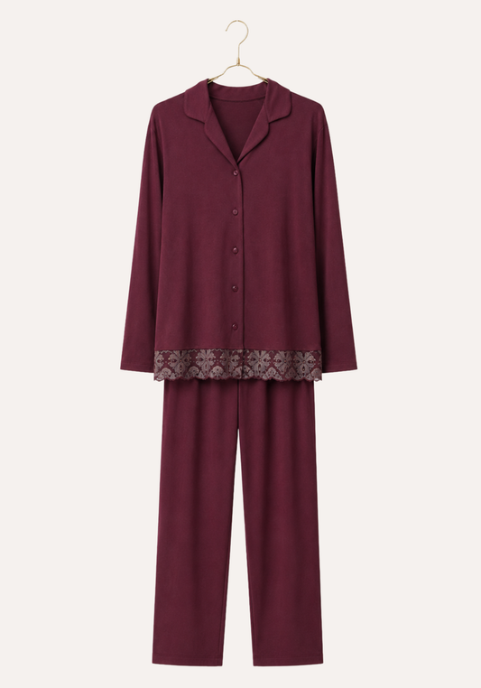 Long Sleeve Lace Collar Button Pajama
