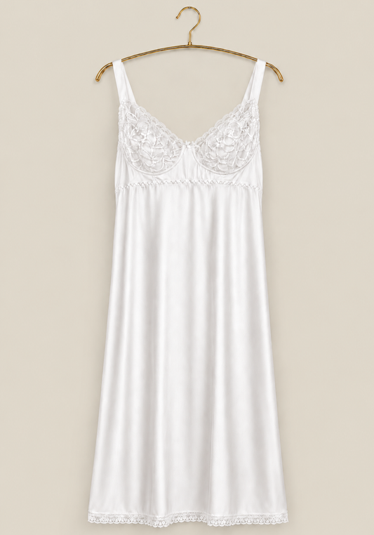 Short Slip: Wide Shoulder Strap Full Lace Unpadded Cup Short Under Slip
