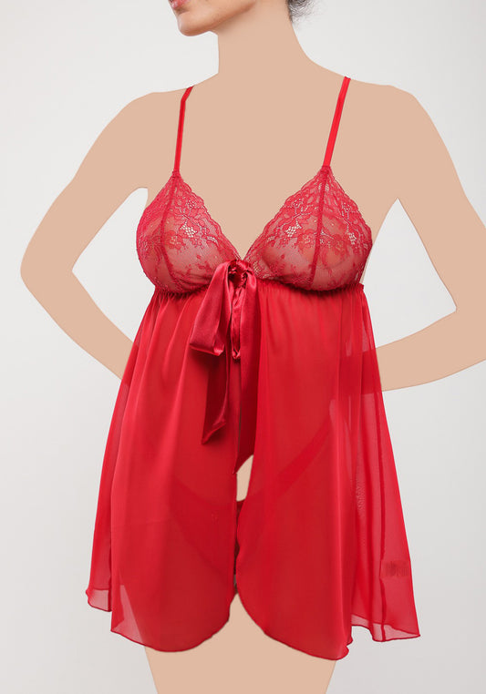 Shoulder Strap Schiffon Babydoll And Panty