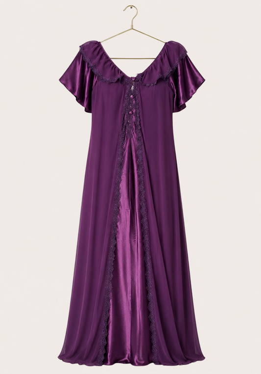 Mega Sleeve Satin Long Gown With Schiffon Detail