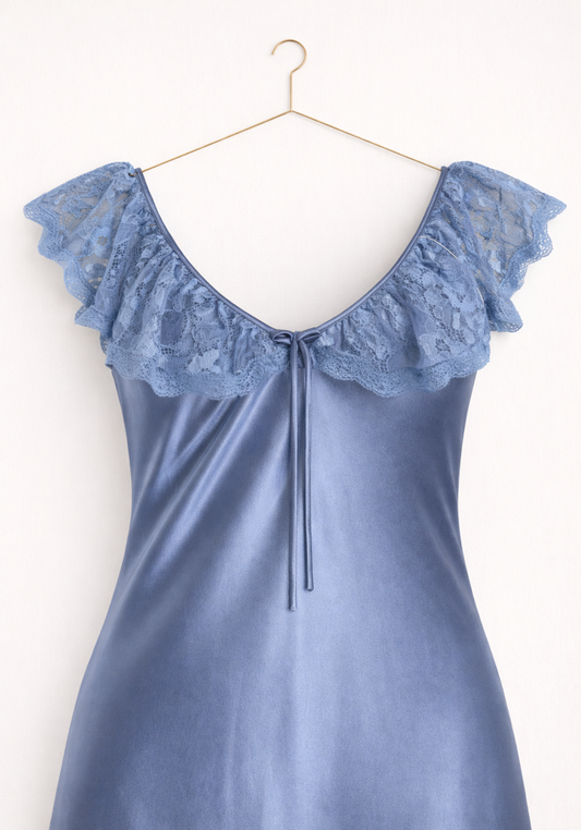 Satin Long Nighty With Dantel Across The Front