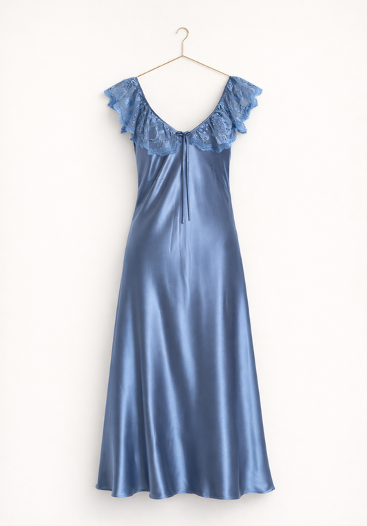 Satin Long Nighty With Dantel Across The Front