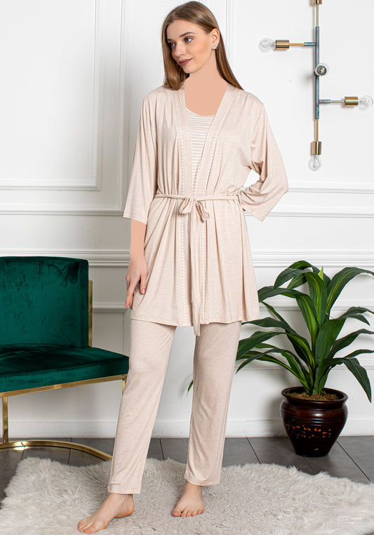 Plus Size 3 Piece Pajama With Robe Set