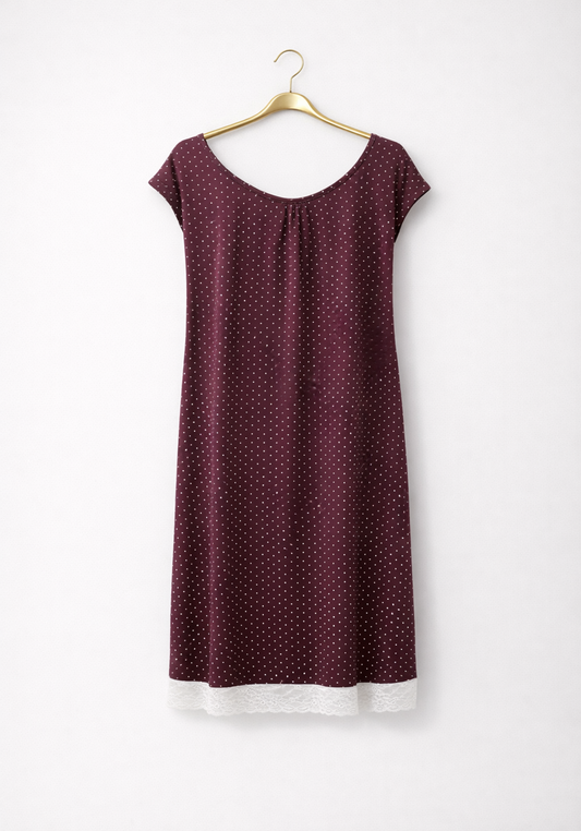 Mega Sleeve Pointed Short Nighty With Lace Detail