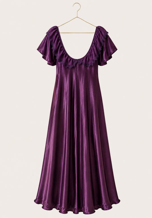 Mega Sleeve Satin Long Gown With Schiffon Detail