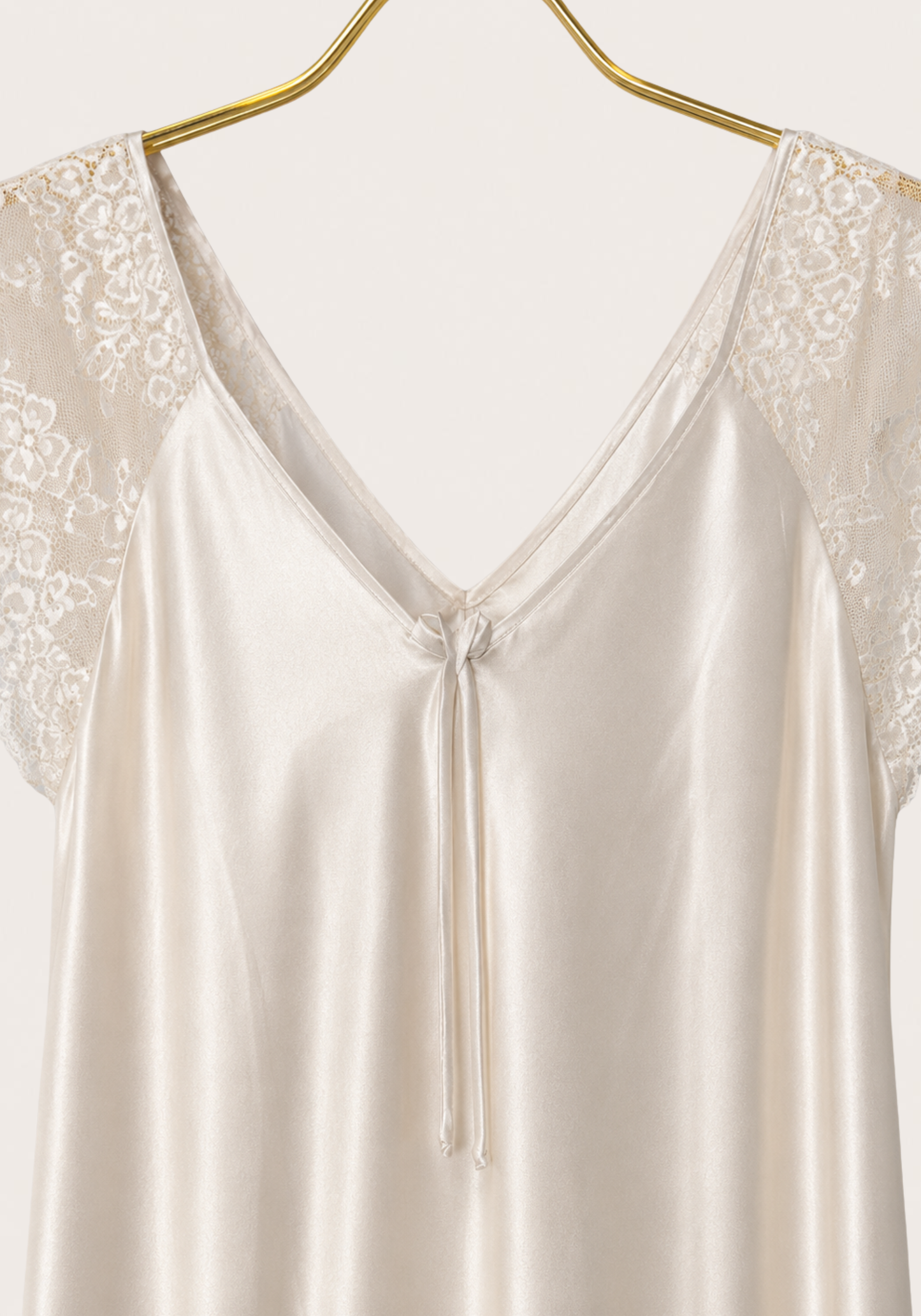 Mega Sleeve Satin Long Gown With Lace Detail And Satin Panty