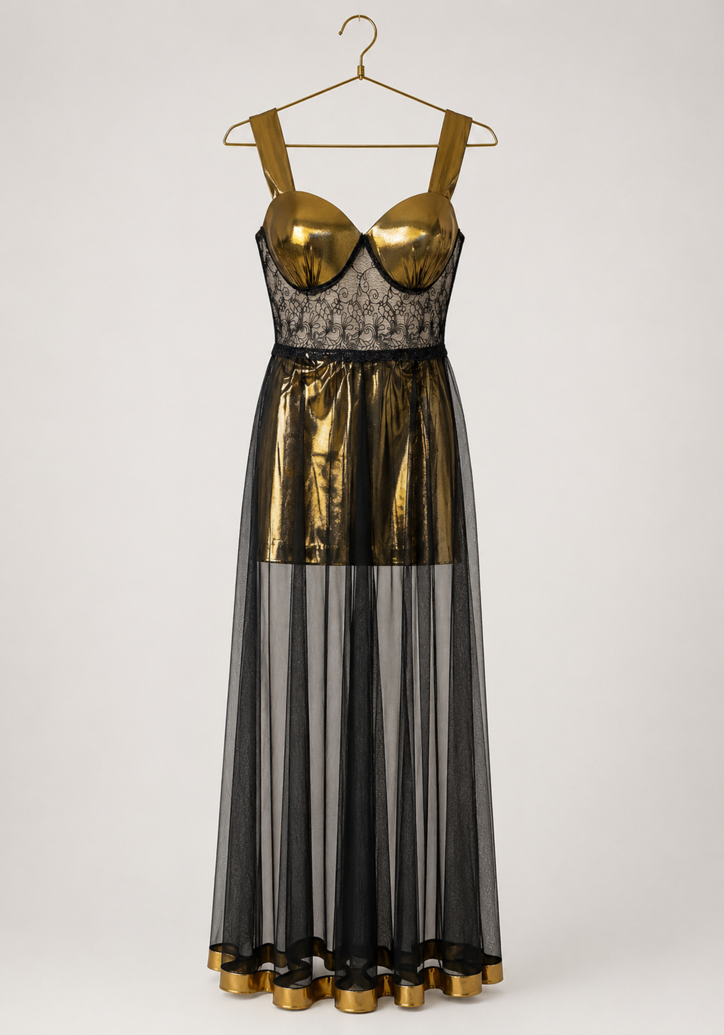 Long Gown: Disko Shoulder Band Padded Cup Dantel Underneath Disko Babydoll With Long Toulle Over It