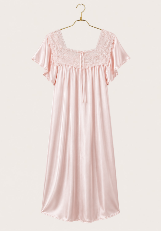 Mega Sleeve Satin Slip With Dantel Front Detail