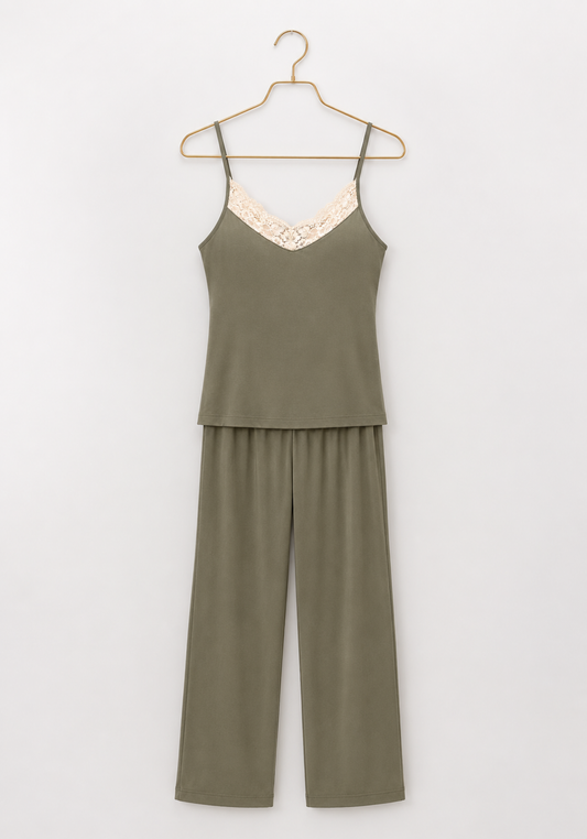 3 Pieces Set: Viscose Lycra Shoulder Strap Plain Pajamas And Satin Printed Robe