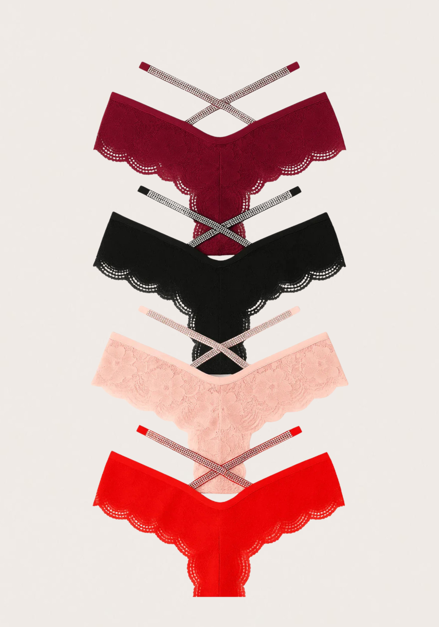 Front Back X-Strap V-Lace Panties
