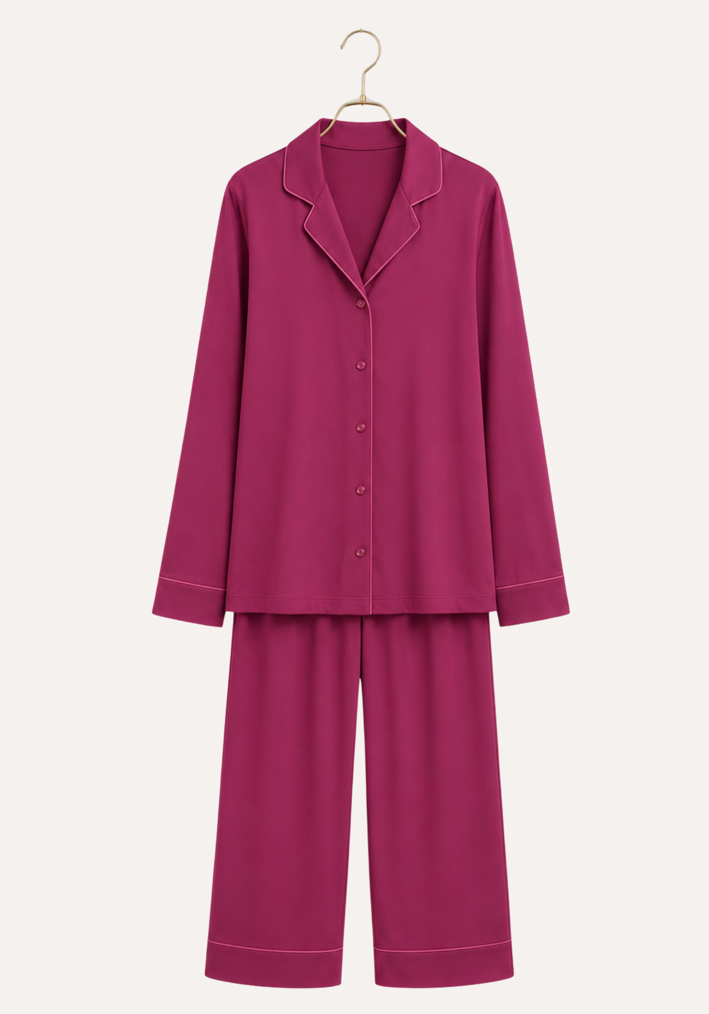 Modal Pajama: Collar Button Long Sleeve Top And Pants