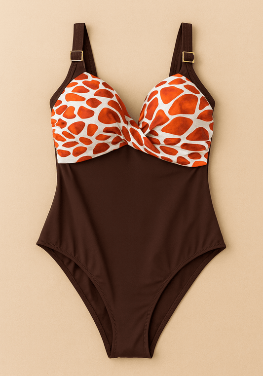 بدلة سباحة OCC باللون البني والأحمر