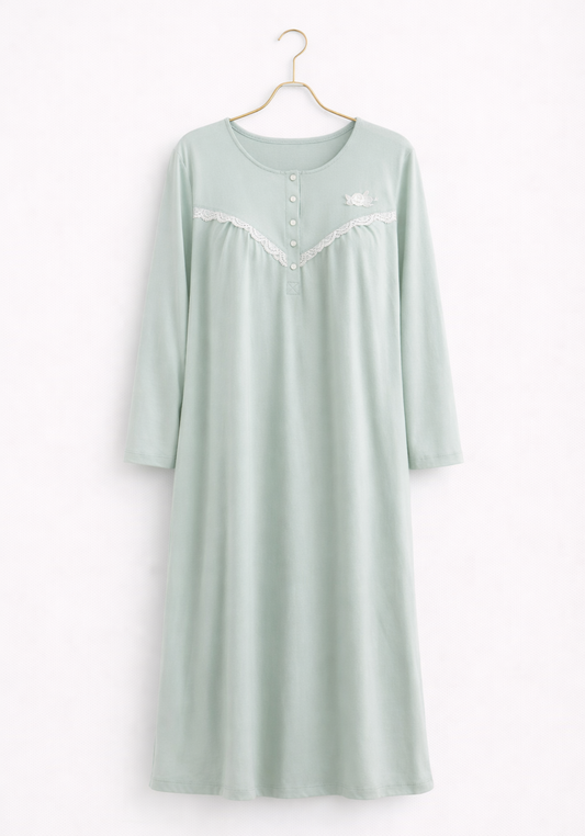 PLUS 100% Cotton Plus Size Long Sleeve Long Nighty