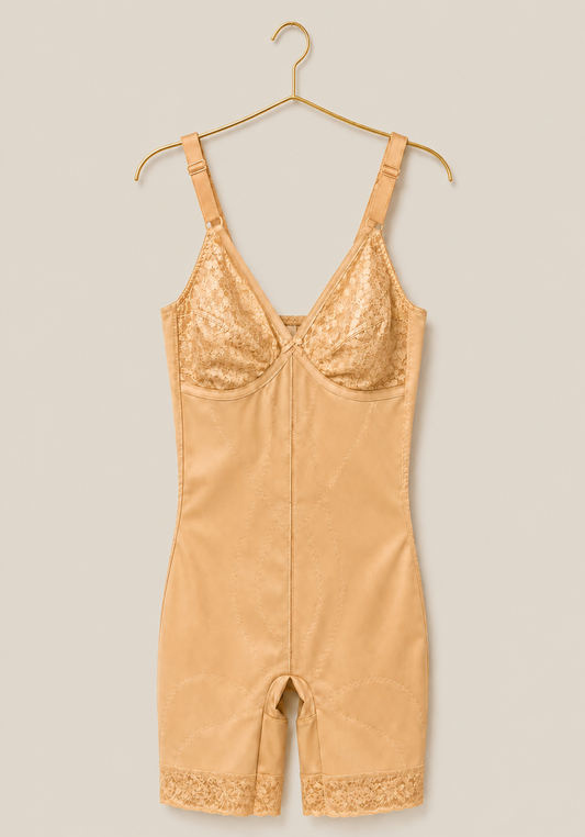 Corset: Wide Shoulder Strap Lace Cup Full Body Suite Shorts Corset With Lace Details