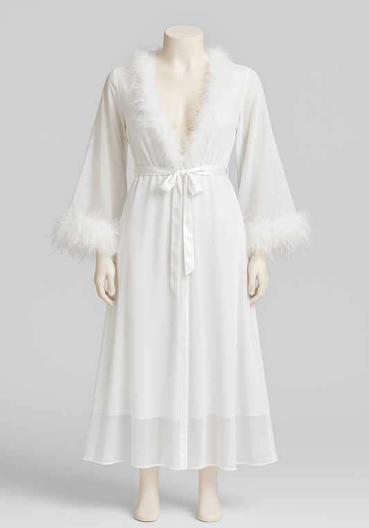 LNGR Bridal 2 Piece Satin Furr Robe Set