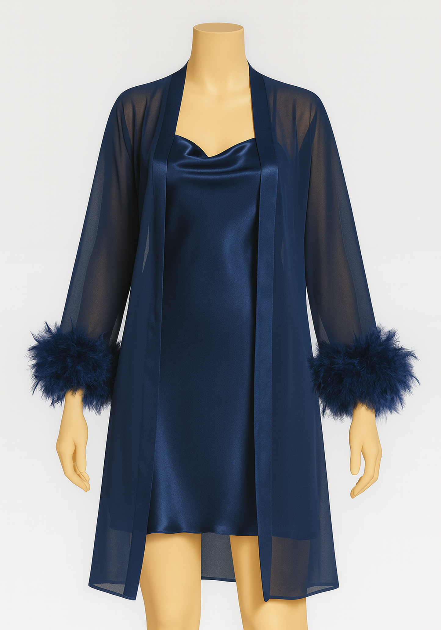 LNGR Bridal 2 Piece Satin Furr Robe Set