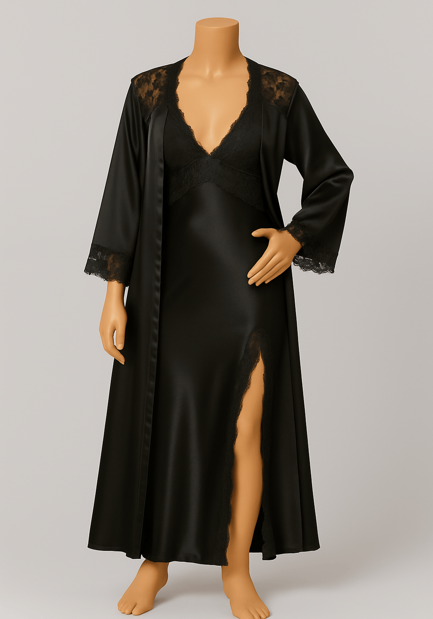 LNGR 2 Piece Long Satin Robe Set