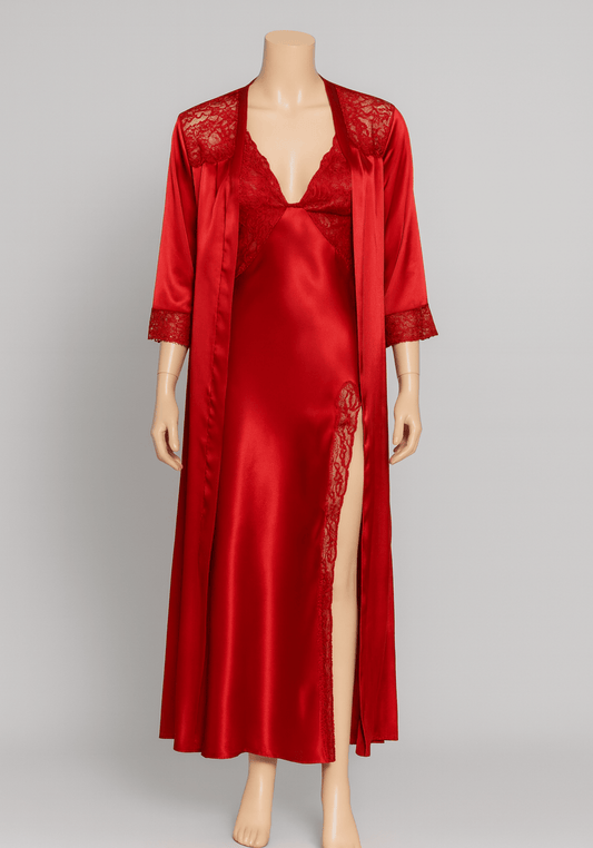 LNGR 2 Piece Long Satin Robe Set