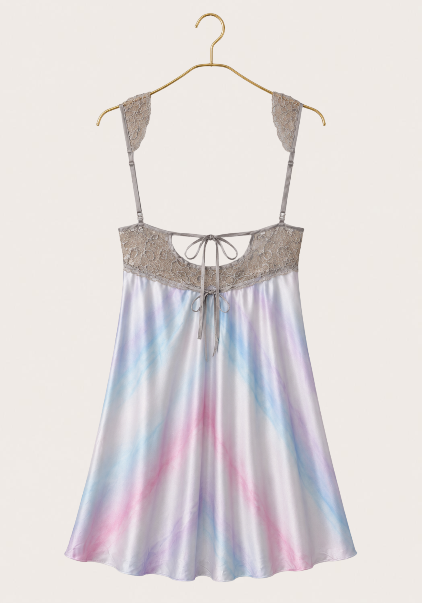 Padded Cup Satin Babydoll With Dantel Detail