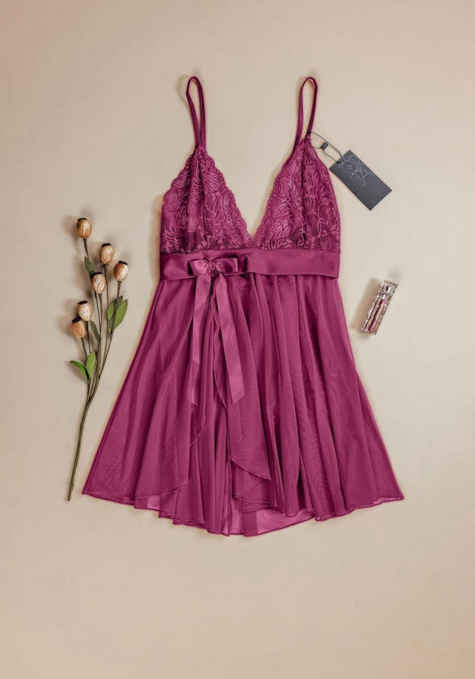 Babydoll: Shoulder Strap Lace Bra Chiffon Babydoll