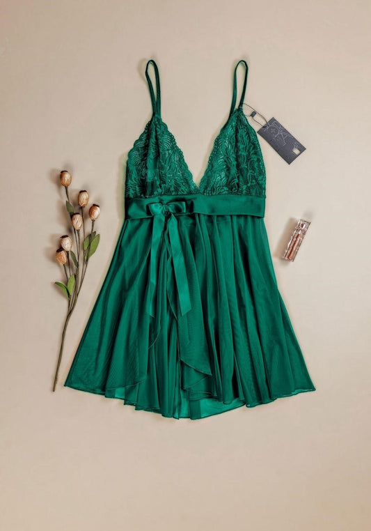 Babydoll: Shoulder Strap Lace Bra Chiffon Babydoll