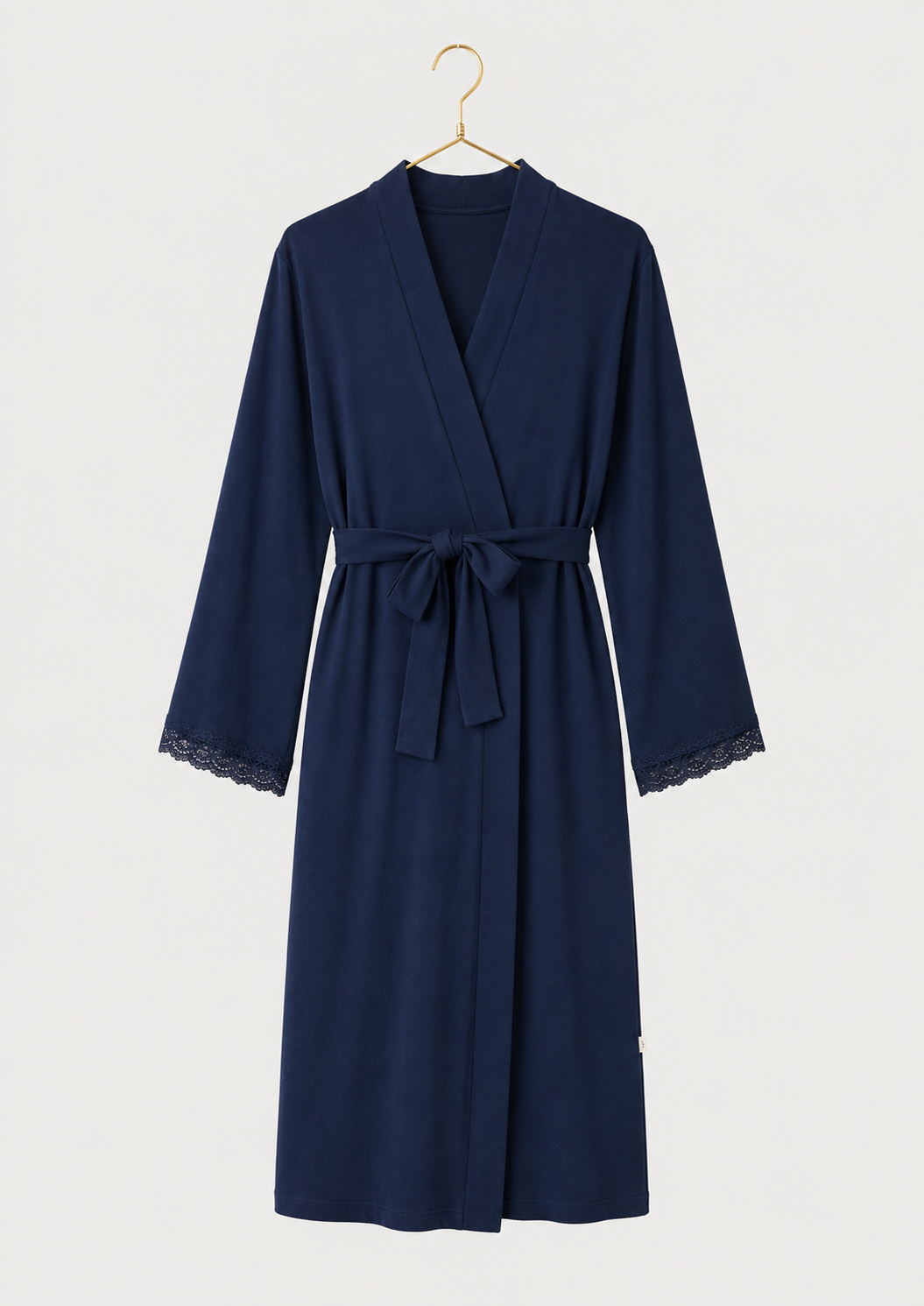 Maternal Robe: Plain Long Sleeve Robe With Lace Detail (100% Premium Cotton)