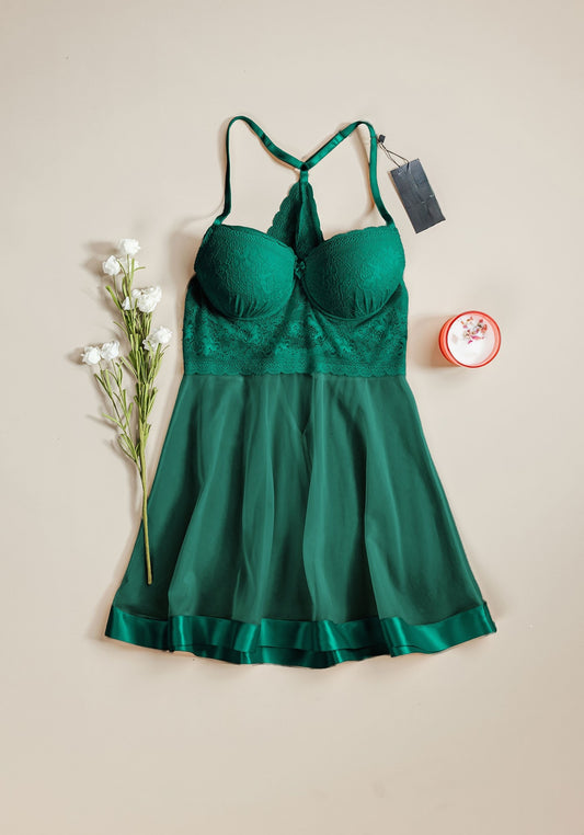 Babydoll: Shoulder Strap Lace Paddded Bra And Back Lace Chiffon Babydoll