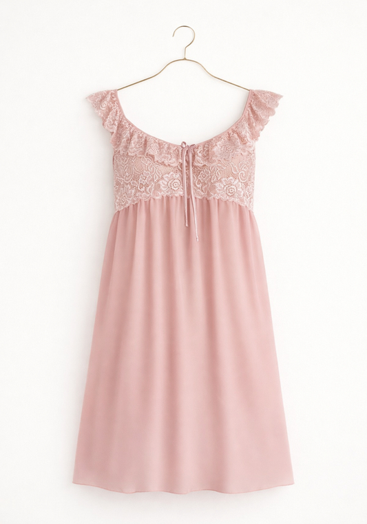Schiffon Short Nighty With Dantel Breast Area