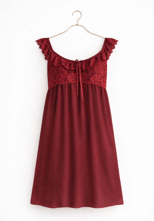 Schiffon Short Nighty With Dantel Breast Area