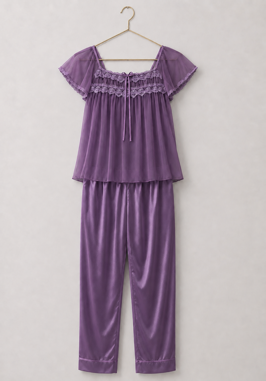 Schiffon Satin Mega Sleeve Pajama