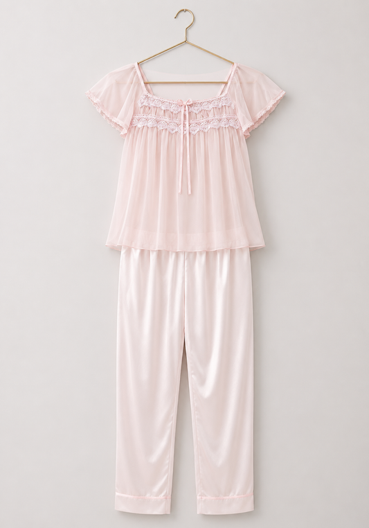 Schiffon Satin Mega Sleeve Pajama