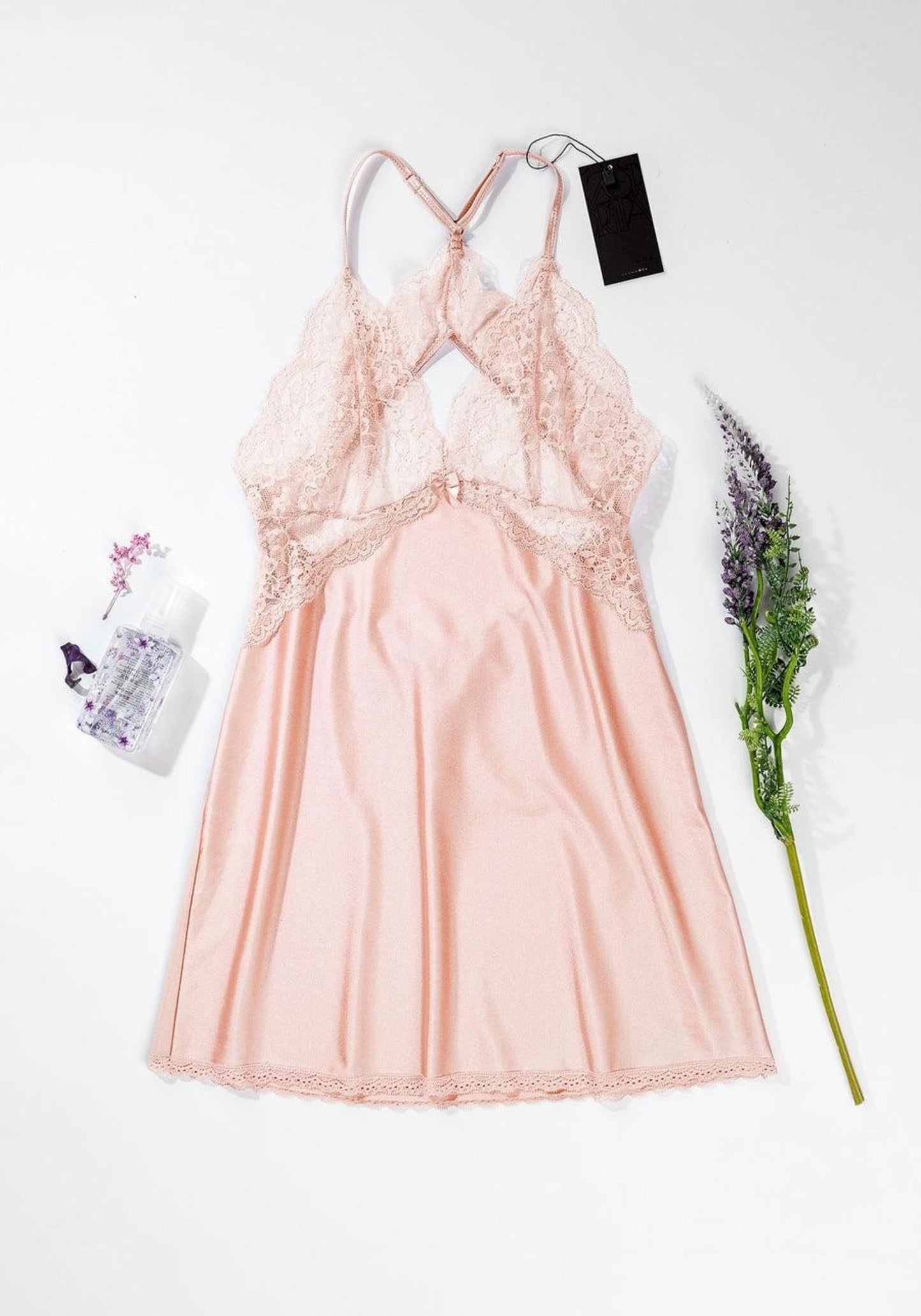 Babydoll: Shoulder Strap Lace Bra Back Lace Satin Babydoll