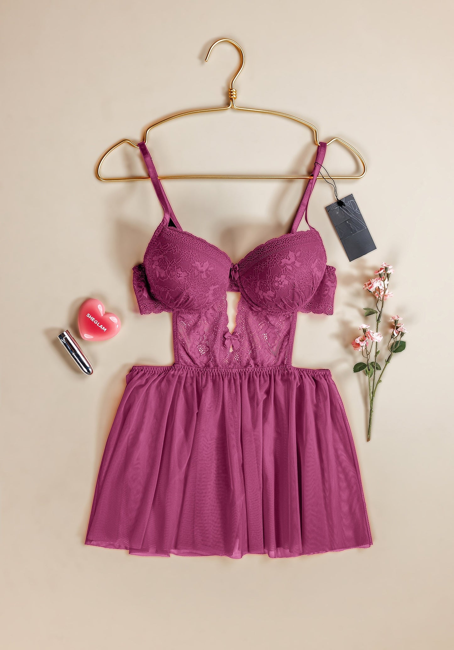 Babydoll: Paddded Lace Bra And Elastic Waist Toullele Skirt With Lace Suspensions