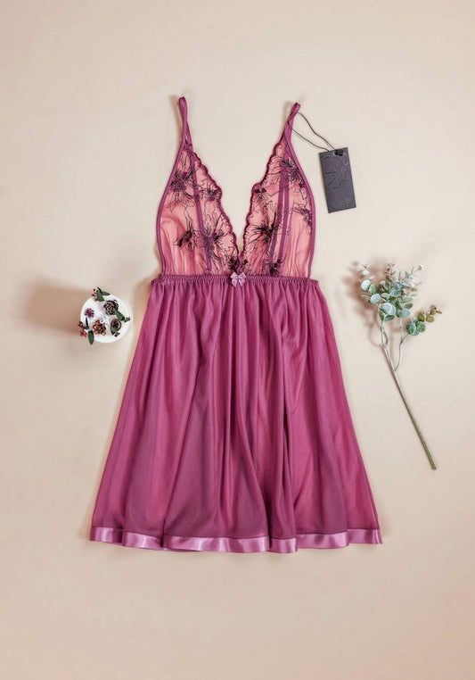 Babydoll: Shoulder Strap Light Lace Bra Chiffon Babydoll