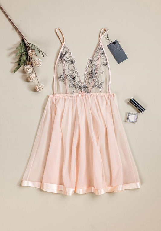 Babydoll: Shoulder Strap Light Lace Bra Chiffon Babydoll