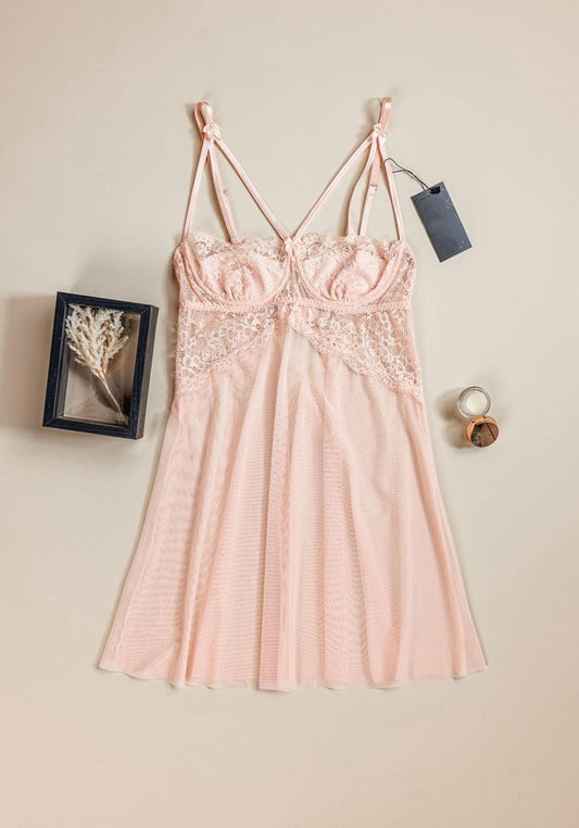 Babydoll: Shoulder Strap Underwire Balconette Lace Bra Toul Babydoll