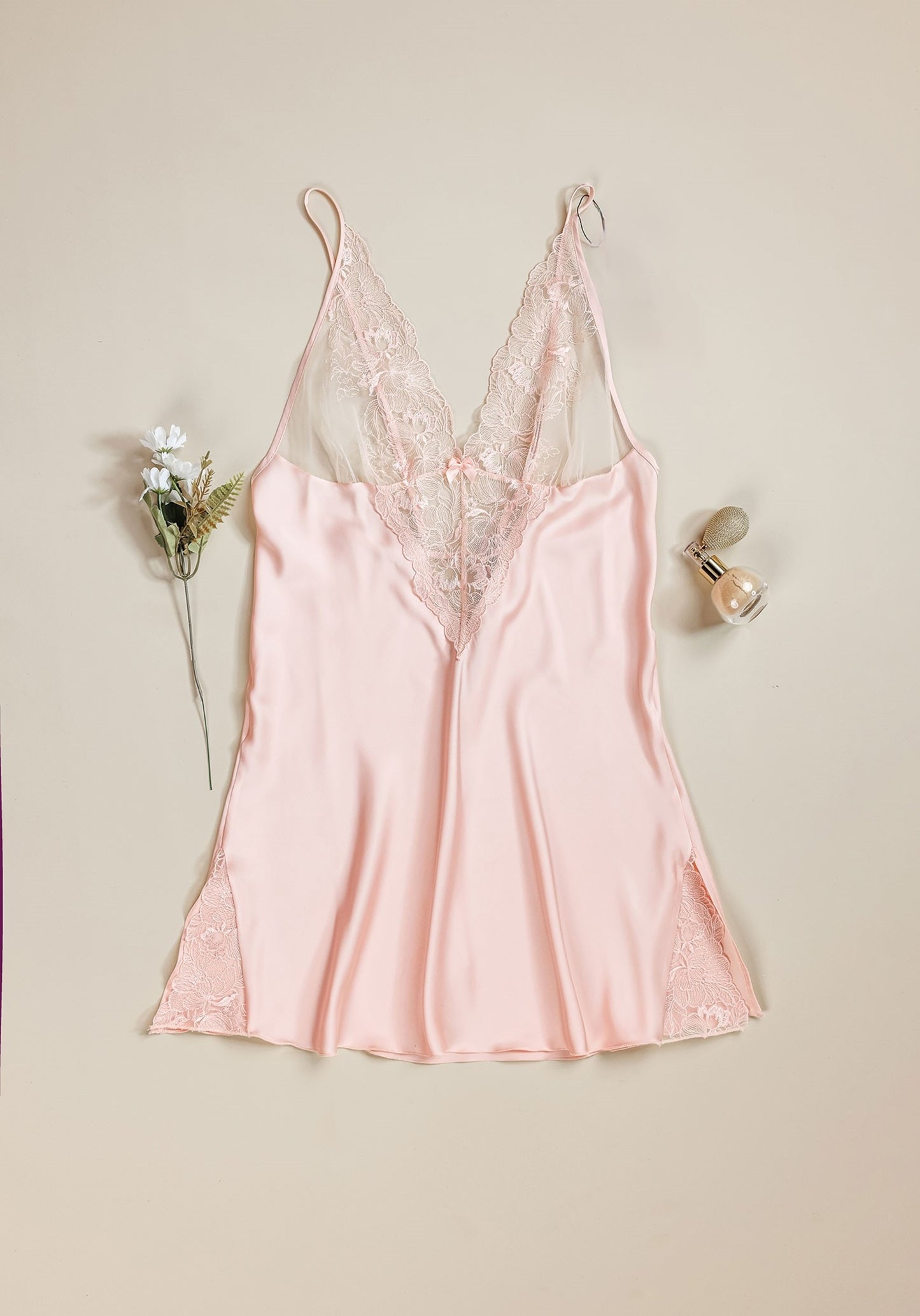 Babydoll: Lace Front Open Back Satin Babydoll With Lace Details On The Sides