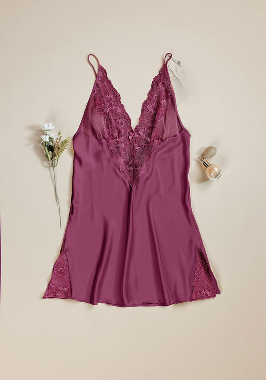Babydoll: Lace Front Open Back Satin Babydoll With Lace Details On The Sides