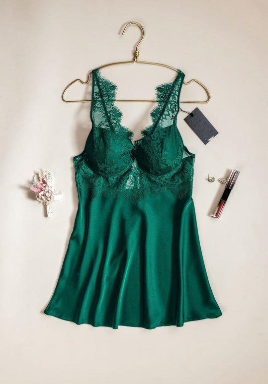 Babydoll: Shoulder Lace Padded Lace Bra Satin Babydoll