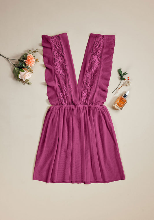 Toulle Babydoll With V Front And Back Opening And Lace Detail